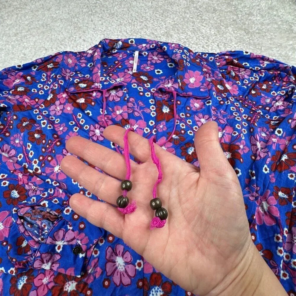 Free People Daisy Jane Botanical Floral Mini Dress Blue Pink XS FLAW - Picture 9 of 11